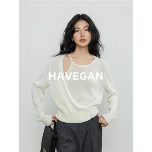 牛X货 巨炸裂！亚麻针织衫女春季2025新款解构设计长袖宽松上衣