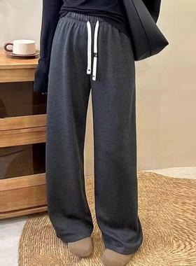 糯米裤女秋冬新款裤子垂感毛巾裤直筒休闲裤羊毛灰色阔腿裤66608
