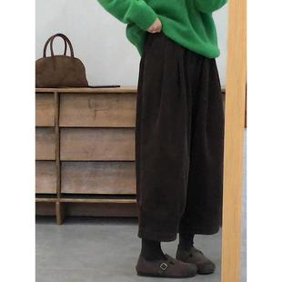 【现货】复古九分灯芯绒阔腿裤小个子显高垂感直筒休闲裤子女秋冬