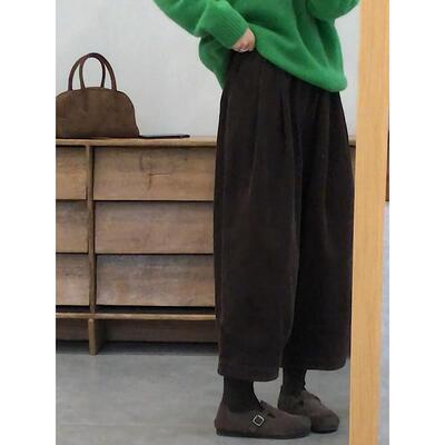 【现货】复古九分灯芯绒阔腿裤小个子显高垂感直筒休闲裤子女秋冬