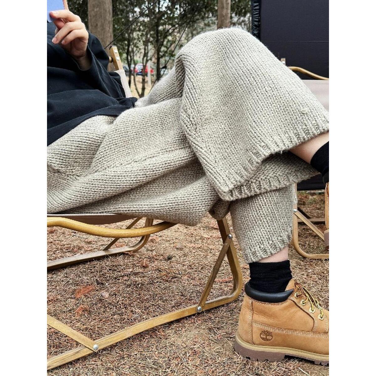 CHAO级无D推荐！绝绝子 高腰浅灰色针织休闲裤女慵懒风厚实阔腿裤