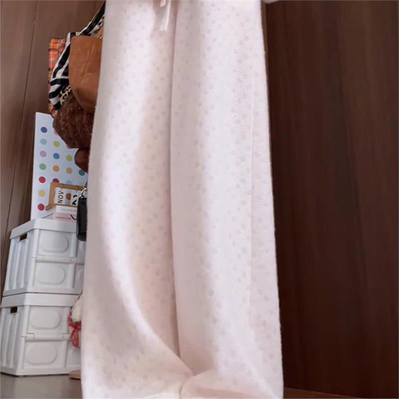 牛X货 巨炸裂！百搭粉色毛绒波点阔腿裤女秋季松紧显瘦休闲直筒裤