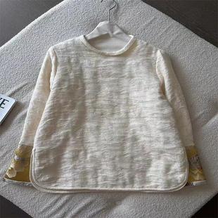 今年流行国风蝴蝶提花浮雕圆领拼袖 内搭T恤 高端大气精致上衣长袖