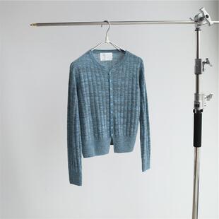 针织蓝色系夹花毛衣外套开衫 秋冬新款 柔软细腻山羊绒衫