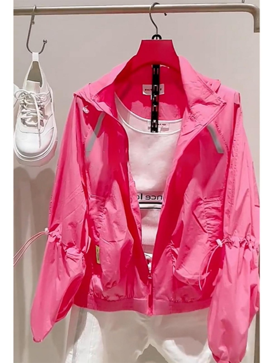 牛X货 巨炸裂！休闲时尚百搭减龄小个子绝美玫红色防晒衣外套女夏