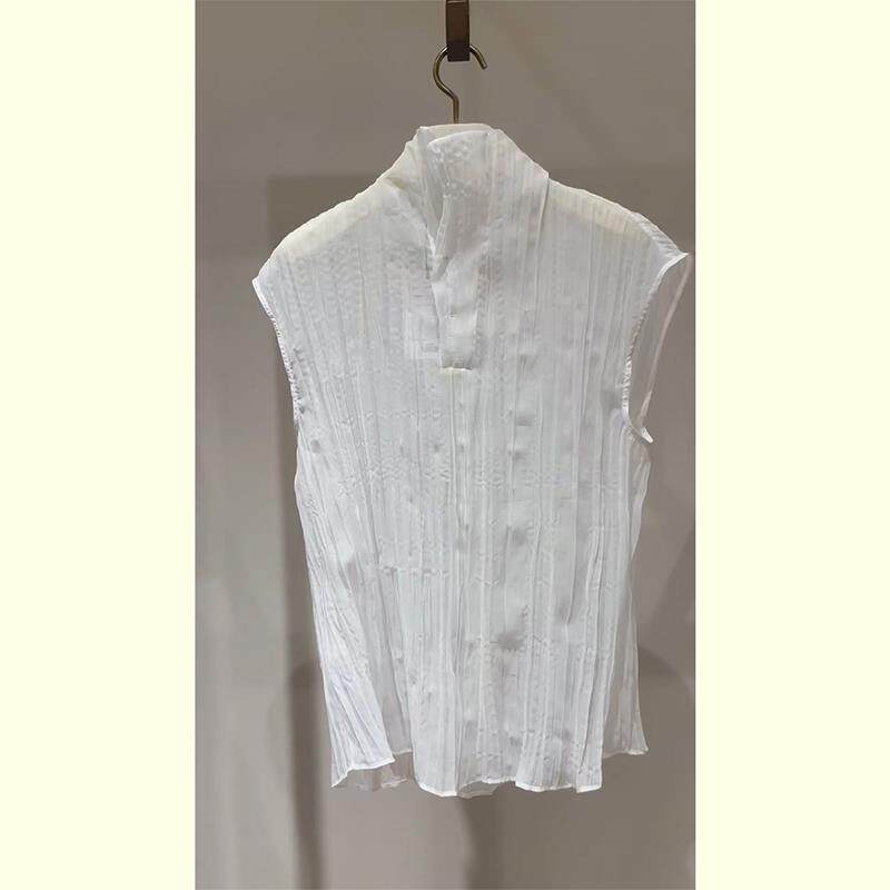 设计感时尚洋气白色褶皱无袖背心女夏季新款气质独特别致显瘦上衣