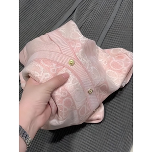 高端精致提花设计感轻奢粉色针织开衫 女 时尚 欧货2024早秋新款