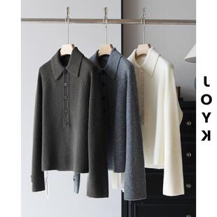 休闲羊绒衫 100%山羊绒 坑条POLO领厚款