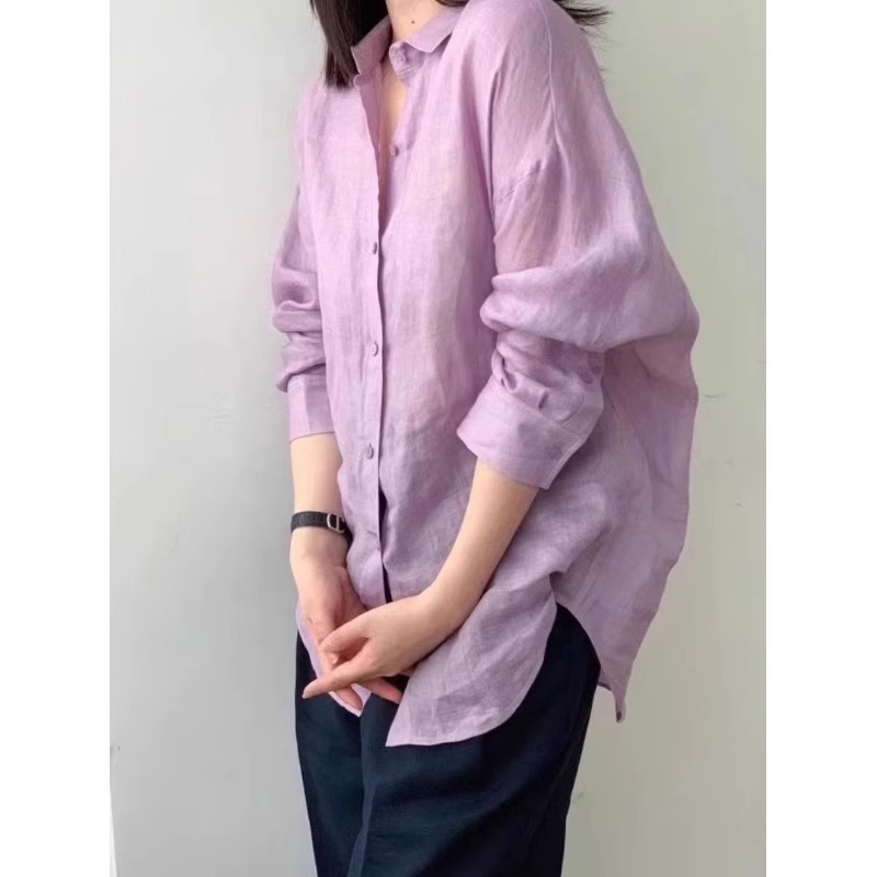 牛X货 巨炸裂！今年流行舒适透气苎麻香芋紫衬衫宽松显瘦衬衣女