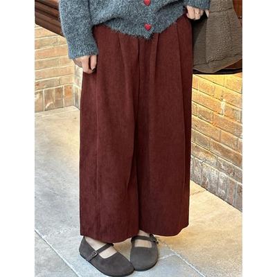 2025秋装新款红色灯芯绒阔腿萝卜裤女显瘦小个子九分气球灯笼裤子