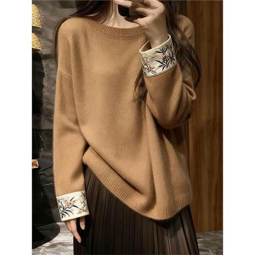 怒推！独特高端新中式国风毛衣女2025冬季新款爆款慵懒宽松针织衫