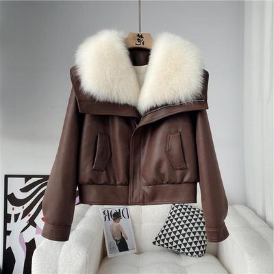 牛X货 巨炸裂！狐狸毛领皮草外套女2025冬季绵羊皮鹅绒羽绒服短款