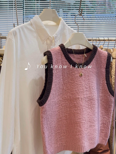 CHAO级推荐！韩系复古拼色百搭叠穿圆领无袖针织坎肩马甲背心女