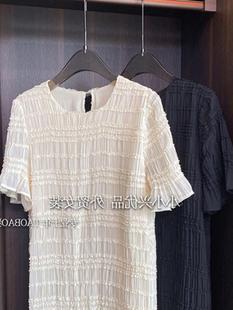 折扣店商场撤回女装 雪纺褶皱肌理显瘦连衣裙女 外贸薄款