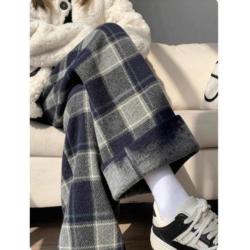牛X货 巨炸裂！格纹休闲裤女冬季新款宽松bf慵懒风加厚加绒阔腿裤,女装/女士精品,大码裤装,淘宝优惠券,粉丝福利购,淘宝优惠卷