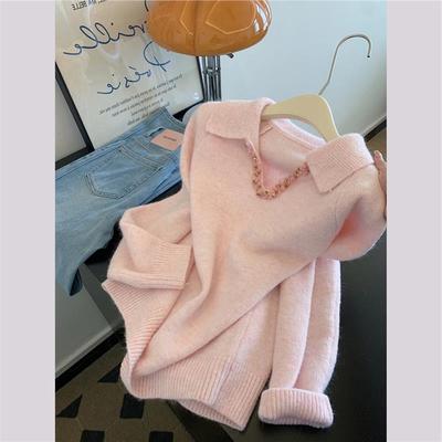 粉色加厚针织衫毛衣女秋冬高级感可外穿内搭小个子宽松慵懒风上衣