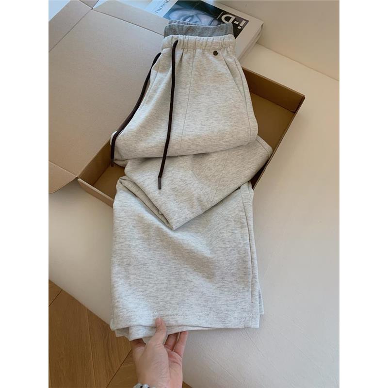 2025新款美式灰色宽松运动卫裤女休闲高腰直筒阔腿裤松弛感长裤子