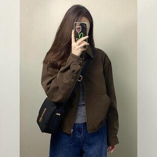 棕色短款 小个子巨好看 机车服美拉德穿搭夹克外套女 新款 2025秋季