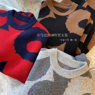 R大花朵提花 圆领宽松套头针织羊毛毛衣女冬 闭眼入 渠道货