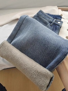 品牌折扣店商场外贸清仓加绒牛仔裤女加厚宽松直筒高腰显瘦阔腿裤