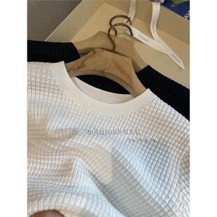 H经典 墙裂 渠道好货 T恤 华夫格肌理小资感圆领针织短袖