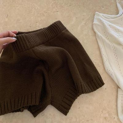 复古咖色针织短裤女秋冬2025新款小个子宽松外穿休闲裤辣妹毛线裤