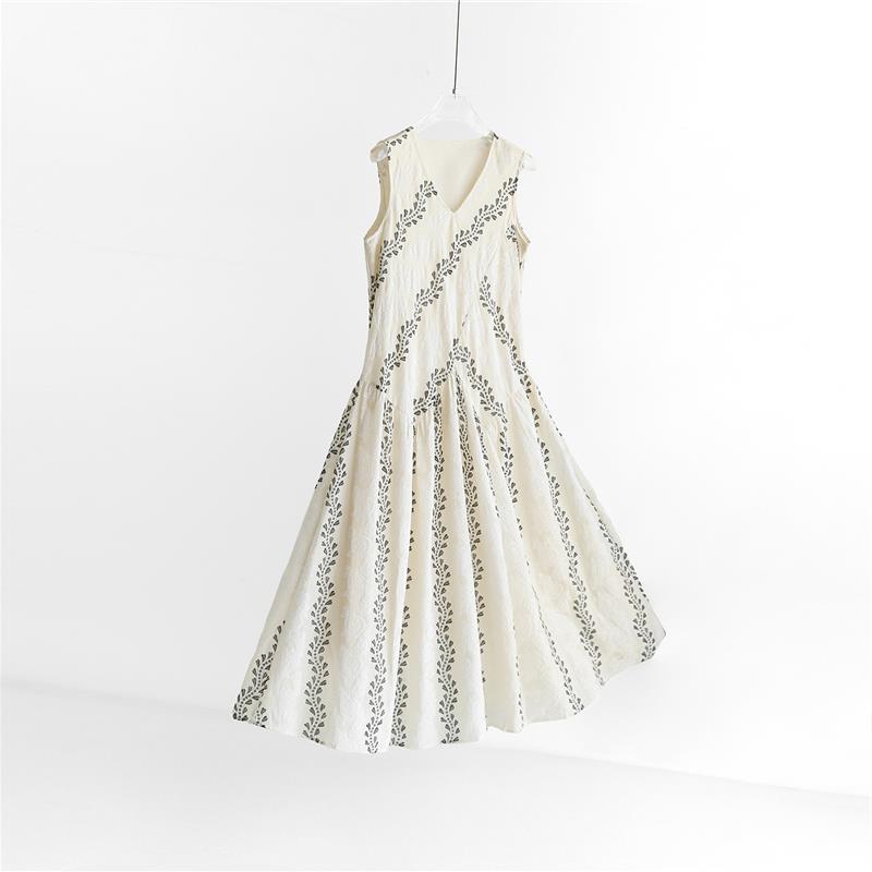 淡颜文艺气质！法式度假风 重工刺绣醋酸无袖A版拼接背心连衣裙女