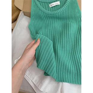 怒推！外贸单品质，绿色U领冰丝针织吊带背心女外穿修身无袖上衣