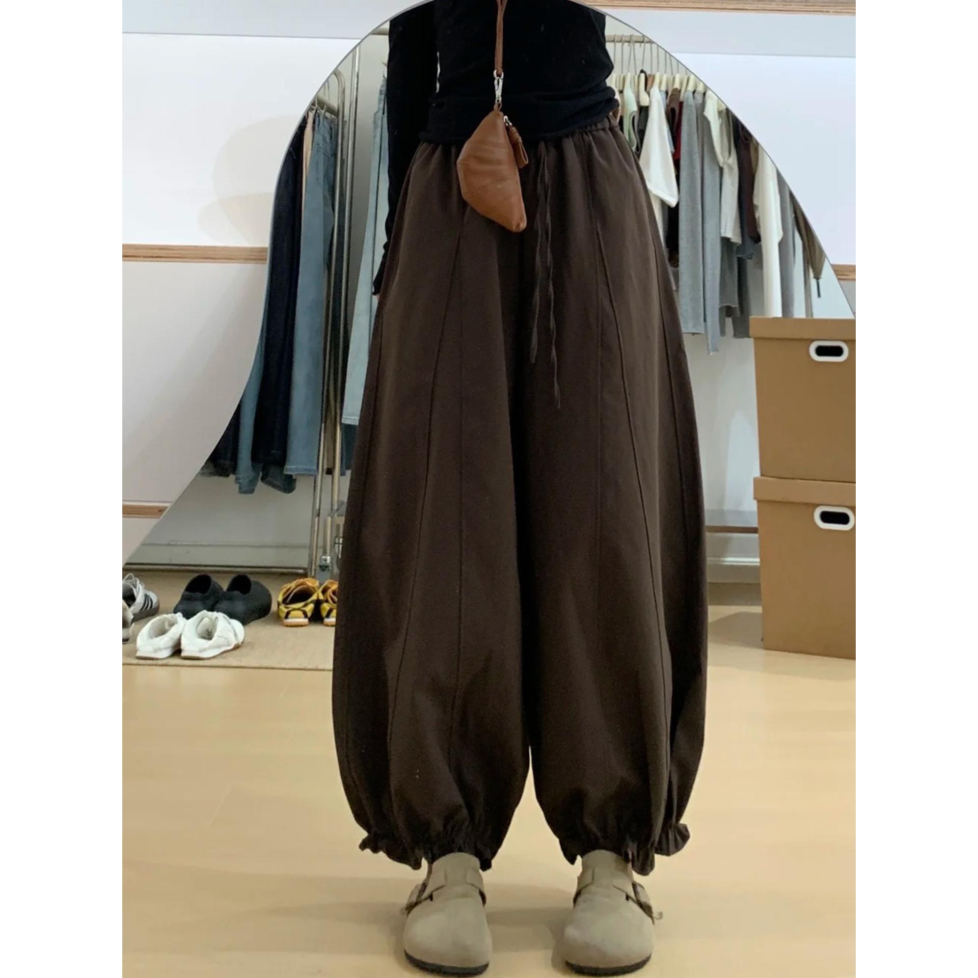 CHAO级推荐！美拉德咖色九分花苞灯笼裤女宽松显瘦工装阔腿休闲裤