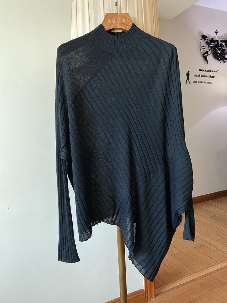 品牌折扣店商场撤回外贸清仓不规则蝙蝠袖个性百搭气质针织衫上衣