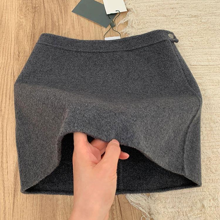 高级感灰色半身裙女秋冬加厚毛呢短裙法式复古高腰显瘦a字包臀裙
