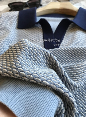 之*单，柜上2K+！！！小香风超细棉鱼鳞纹POLO领提花短袖针织衫女