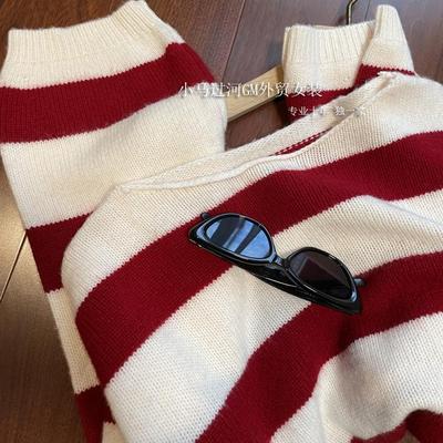 怒推！大表姐同款，柜上3K+，廓形时髦撞色宽条纹慵懒羊毛毛衣女