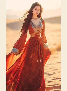 古装广袖流仙裙宋制汉服女红色浮光锦马面裙子长款大摆连衣裙春秋