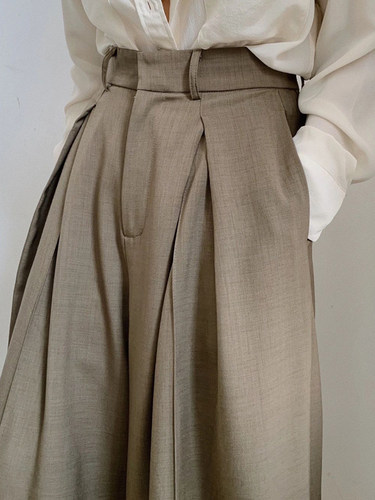 牛X货 巨炸裂！老钱风咖色西装裤女高腰垂感拖地休闲阔腿长裤子