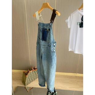 撞色抽象刺绣贴布显高显瘦背带连体裤 2025夏季 牛仔背带裤 女装 新款