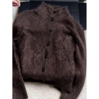 CHAO级！红棕色山羊绒拉绒立领毛衣女秋韩系复古软糯针织开衫