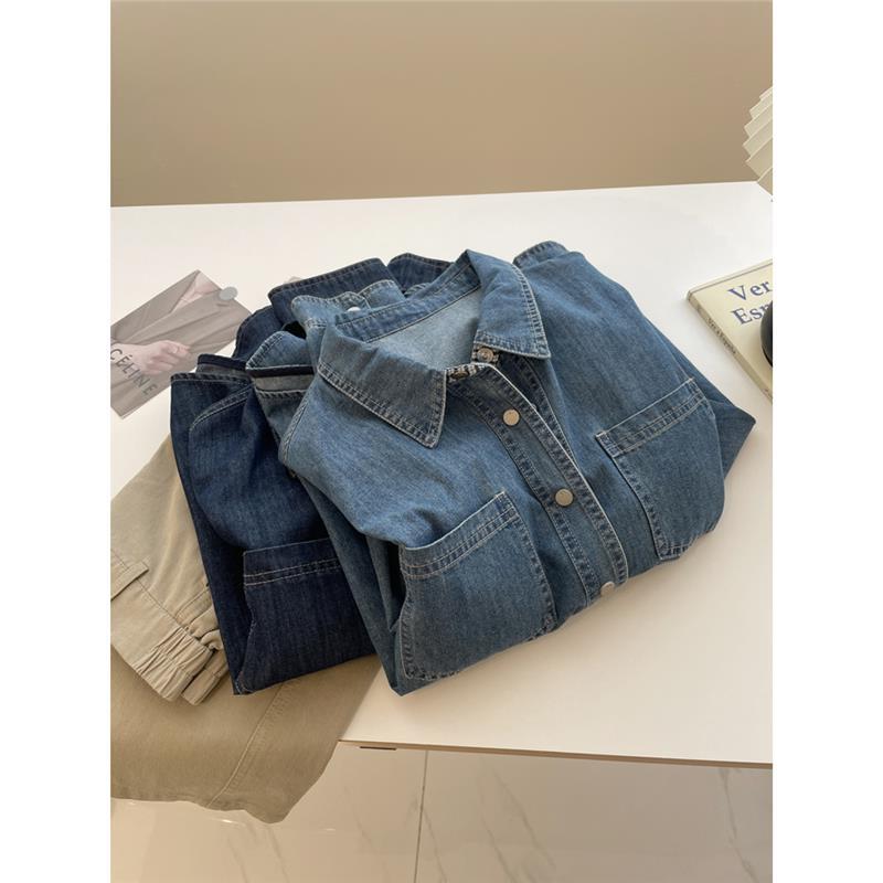 韩版复古长袖牛仔衬衫女宽松慵懒简约百搭水洗外套秋季新款潮学生