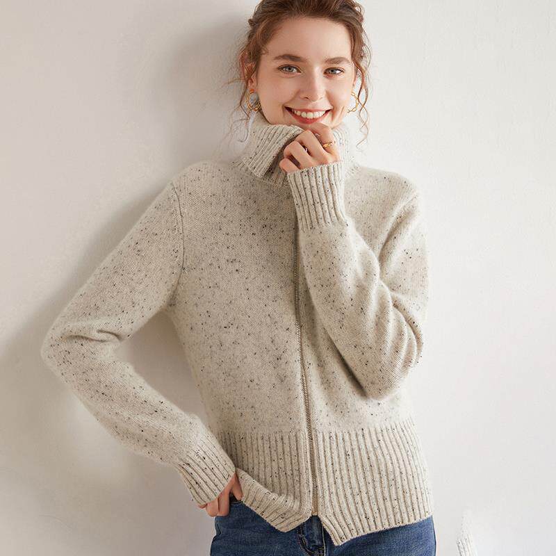 怒推！外贸单品质，山羊绒针织开衫女秋冬宽松拉链翻领毛衣外套