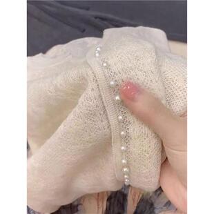 法式名媛风钉珠单排扣针织衫2025早秋薄款软糯慵懒风杏色长袖毛衣
