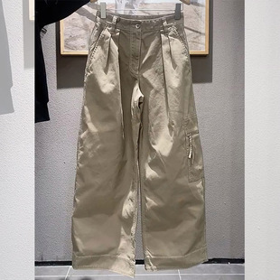 卡其闊腿褲 CHAO級推薦 美式 高腰通勤工裝 子 女早春休閑口袋直筒褲