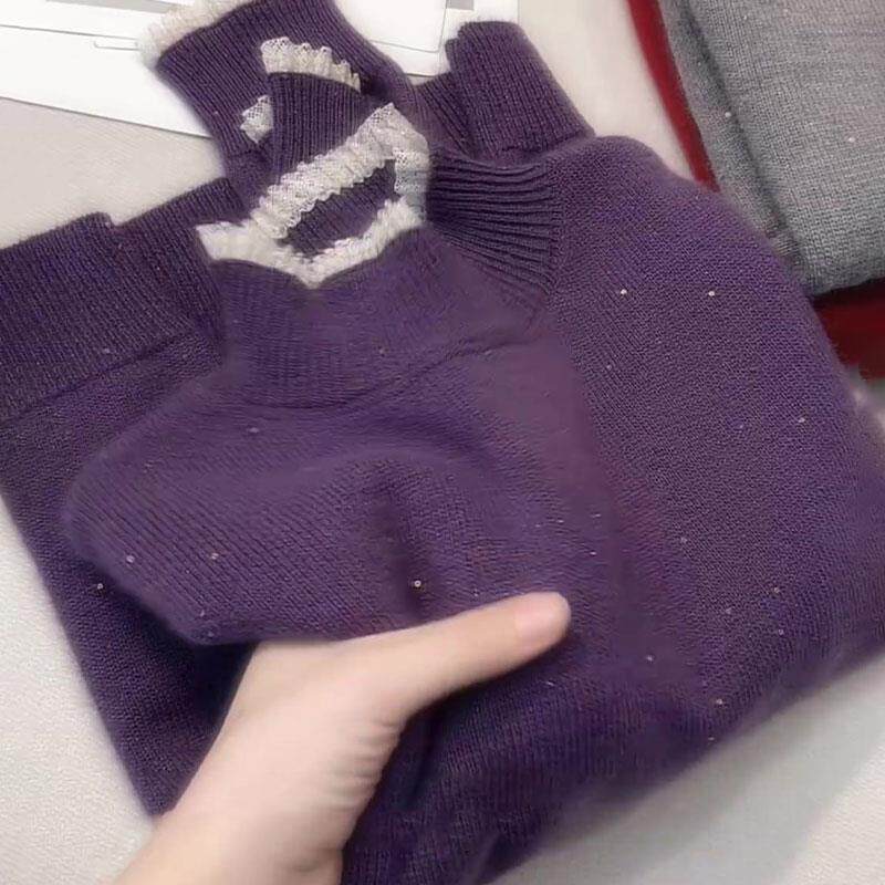 小众紫色蕾丝花边毛衣女2025年秋季新款宽松软糯保暖超好看针织衫