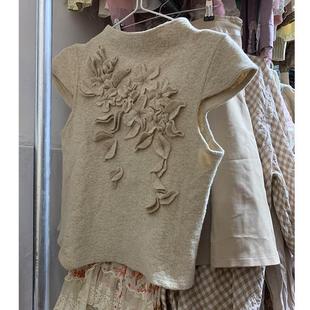 韩系氛围感超火减龄米白色短袖 爆款 2025新款 独特漂亮早秋上衣女款