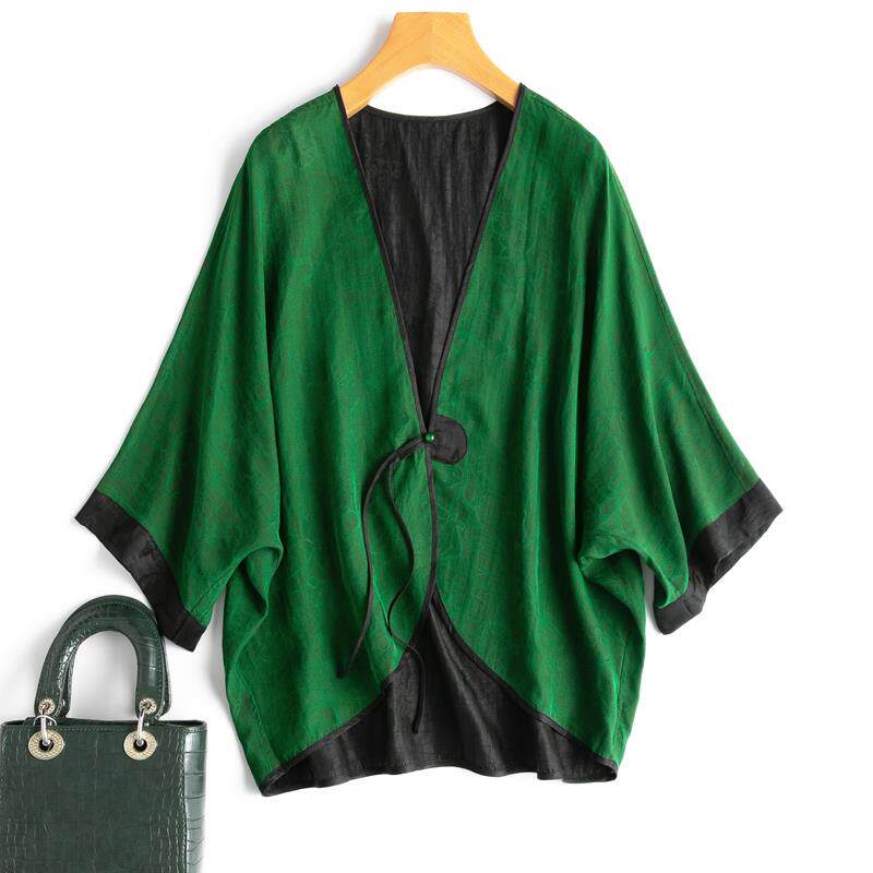 品牌专柜折扣店商场外贸女装清仓两面穿香云纱蝙蝠袖短外套开衫女