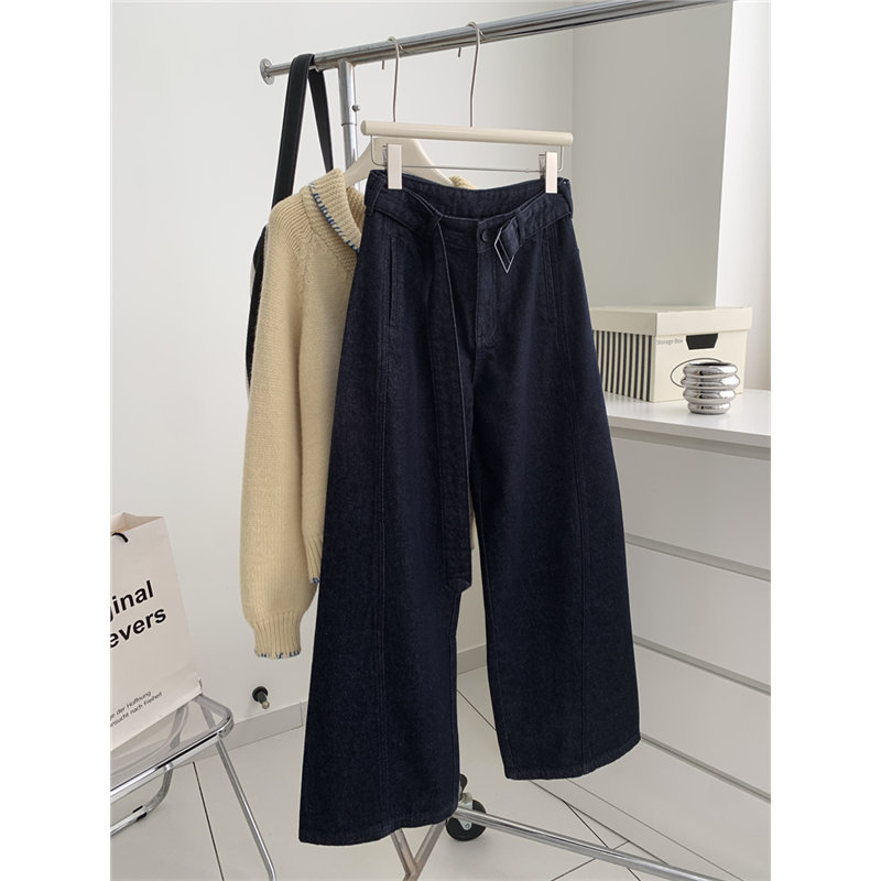 气质带腰带牛仔弯刀裤女遮胯显瘦梨形裤2025春秋新款镰刀裤拖地裤