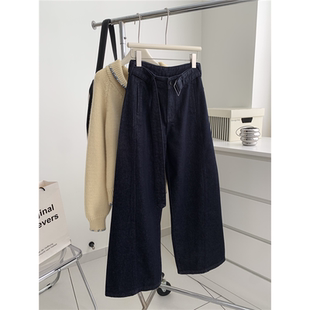 气质带腰带牛仔弯刀裤女遮胯显瘦梨形裤2025春秋新款镰刀裤拖地裤