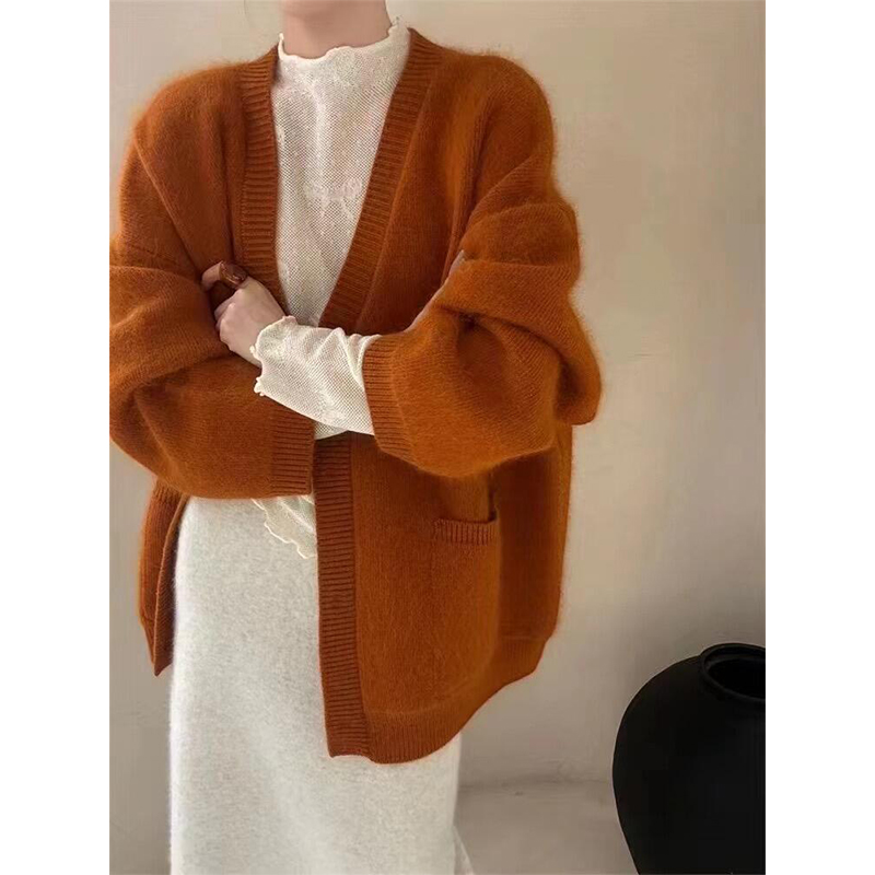 CHAO级推荐！秋冬季新品休闲时尚百搭韩浣熊绒羊绒开衫外套宽松女