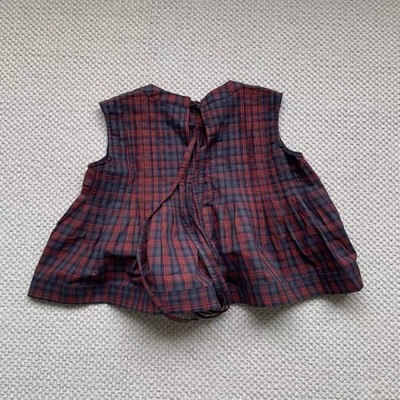 怒推！外贸单品质，格子手工风情褶背心女夏季设计感百褶无袖上衣