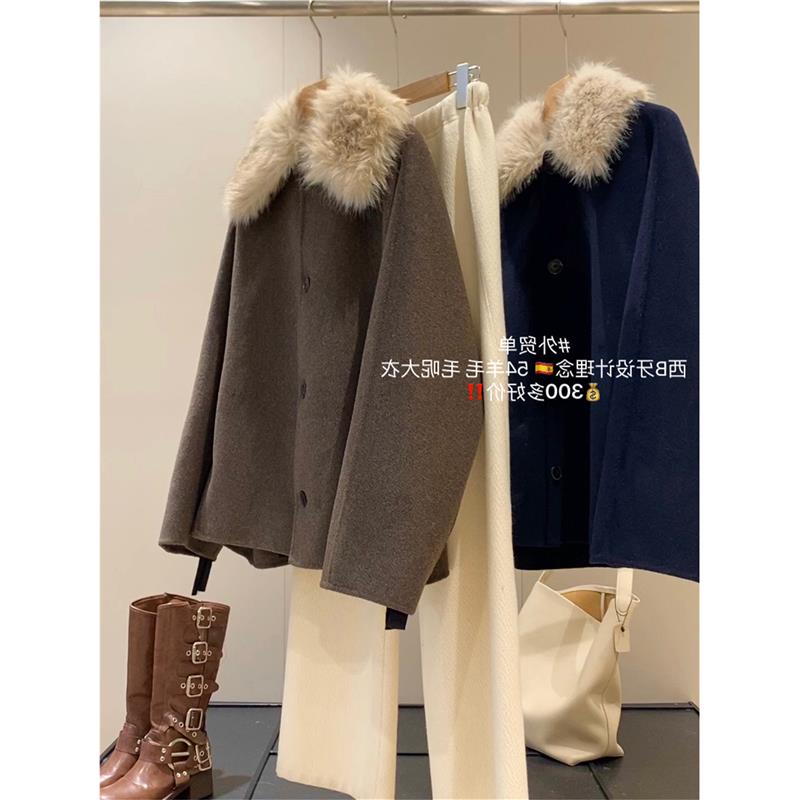 今年流行走戏班牙！54羊毛单排扣小个子短款毛呢大衣气质毛领外套