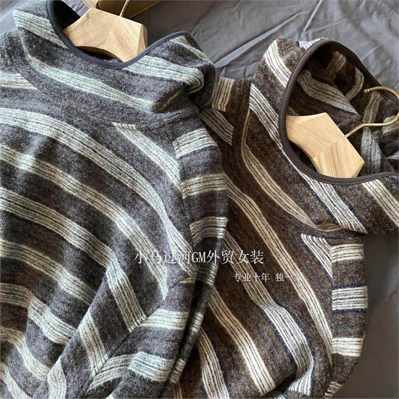 自留！！老渠道里的大订单~秋冬休闲高领彩色条纹连帽长袖帽衫女